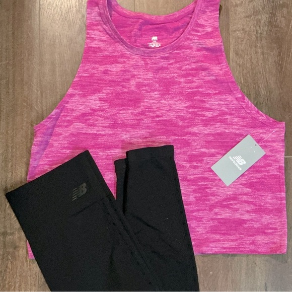 New Balance 2 PC Tank Top, Leggings Black, Magenta L - Picture 1 of 9